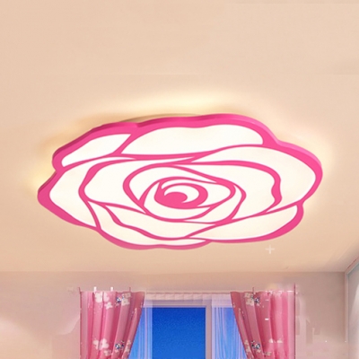Pink Bloom LED Ceiling Mount Light Romantic Acrylic Flush Light in Warm/White for Girl Bedroom