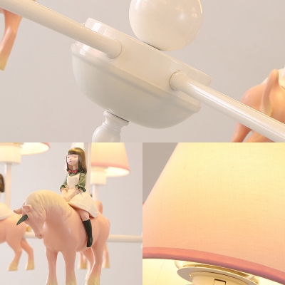Resin Girl & Horse Chandelier Child Bedroom 3/5 Lights Cute Pendant Light with Tapered Shade in Pink