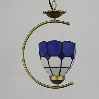 Restaurant Lattice Dome Pendant Light Glass 1 Head Tiffany Vintage Brass Suspension Light