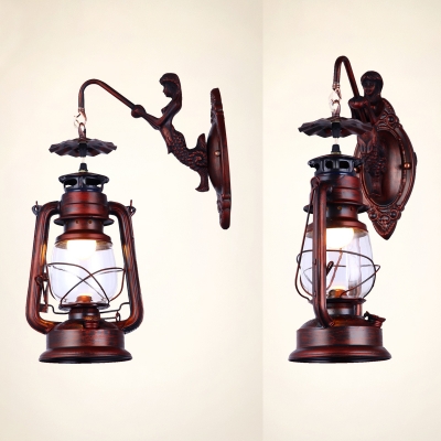 Retro Loft Rust Hanging Wall Light with Mermaid 1 Light Metal Wall Lamp for Kitchen Shop