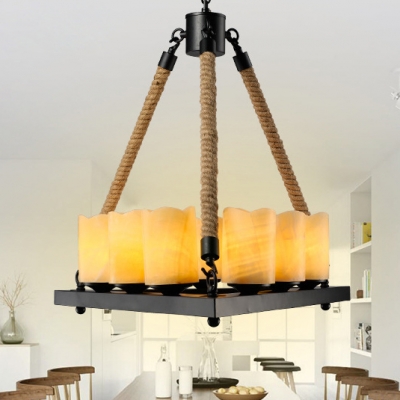 Rustic Style Triangle Chandelier 9 Lights with/without Shade Metal Pendant Light in Black for Dining Room