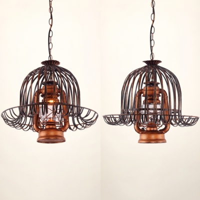 Shop Kerosene Hanging Light with Wire Frame Metal 1 Light Antique Stylish Suspension Light