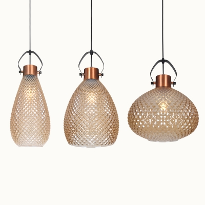 Single Light Pendant Lighting Nordic Style Lattice Glass Hanging Light for Bar Living Room
