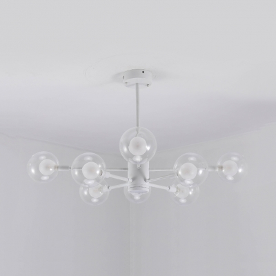 Spherical Shade Chandelier Simple Style Clear/Milk Glass Pendant Lamp in White for Living Room