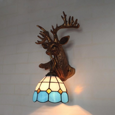 Tiffany Rustic Stylish Wall Lamp with Deer Decoration Resin 1 Head Wall Light for Living Room