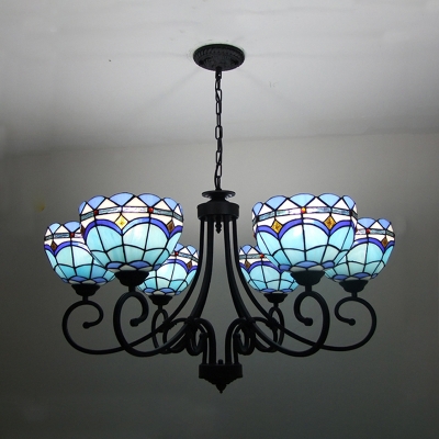 Tiffany Style Baroque Dome Chandelier Stained Glass 6 Lights Ceiling Light for Hotel Cafe