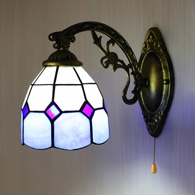Tiffany Style Dome Wall Sconce Glass 1 Light Wall Lamp with Pull Chain for Dining Room