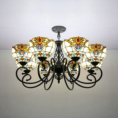 Tiffany Style Victorian Ceiling Light Dome Shade 8 Lights Stained Glass Chandelier in Blue/Yellow for Villa