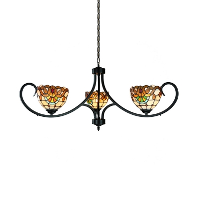 Tiffany Style Victorian Dome Chandelier Stained Glass 3 Lights Ceiling Lamp for Bedroom