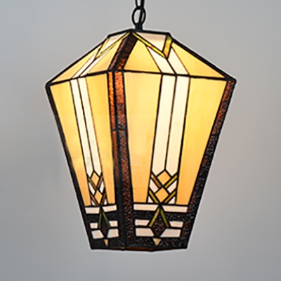 Vintage Style Lantern Pendant Light 1 Head Glass Hanging Light in Beige for Hallway Kitchen