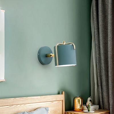1 Light Cylinder Wall Light Simple Style Metal Wall Sconce in Macaron White/Green/Gray for Bathroom