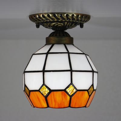 1 Light Lattice Globe Flush Light Tiffany Rustic Glass Ceiling Mount Light for Bedroom