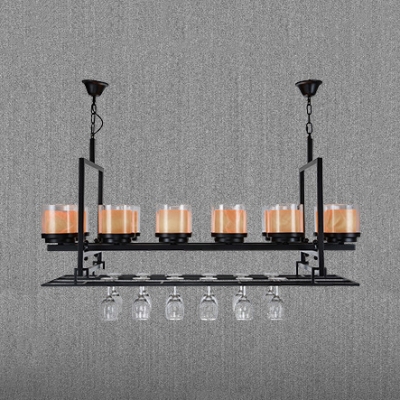 12 Lights Candle Pendant Lamp with Wine Bottle Industrial Marble Island Light in Black for Bar
