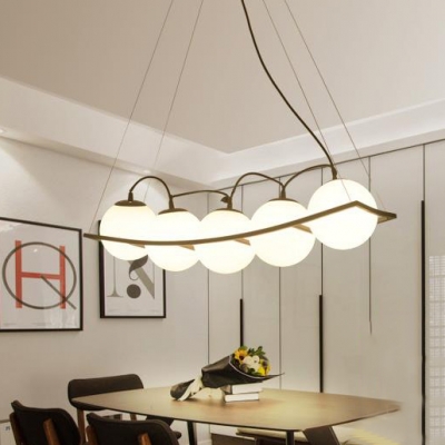 3/5 Lights Globe Pendant Lighting Simple Style Frosted Glass Chandelier in White for Study Room