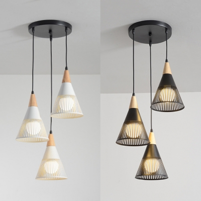 3 Lights Cone Pendant Light Nordic Style Metal Hanging Lamp in Black/White for Dining Room