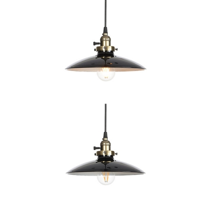 Black/Red Dome Shade Pendant Light 1/2 Pack 1 Light Antique Style Metal Hanging Light for Factory
