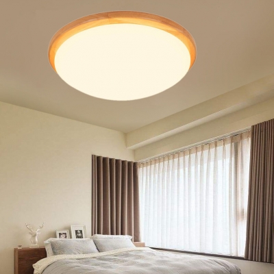 Bowl Shade Bedroom Ceiling Mount Light Wood Contemporary Flush Light with White Lighting