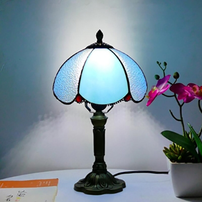 Beige/Blue/Pink Desk Light 1 Head Tiffany Rustic Art Glass Desk Lamp with Plug-In Cord for Hotel