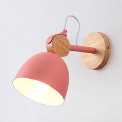 Domed Child Bedroom Sconce Light Wood 1 Light Modern Macaron Wall Lamp in Blue/Green/Pink