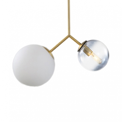 Glass 2-Light Round Globe Chandelier Brass Finish Modo Lighting in Modern Style