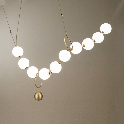 Opal Glass Necklace Shaped Chandelier 10 Lights Creative Pendant Lamp in White for Restaurant