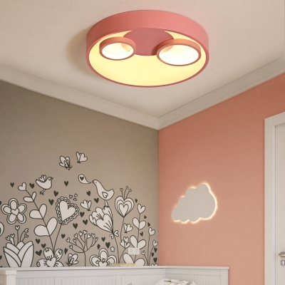 Acrylic Round LED Ceiling Lamp Cartoon Blue/Pink/White Flushmount Light in Warm/White for Kindergarten