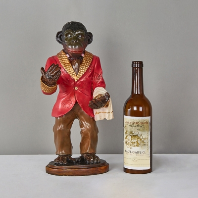 Animal Gold/Red Table Light Monkey & Wine Bottle 1 Head Resin Glass Desk Light for Restaurant