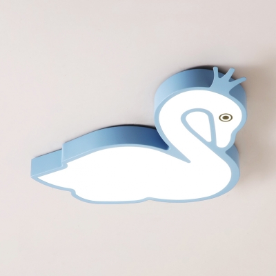 Animal Swan LED Flushmount Light Blue/Pink Ceiling Lamp in Warm/White/Third Gear for Boys Girls Bedroom