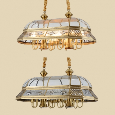 Antique Style Brass Island Fixture Candle 10 Lights Metal Pendant Lamp with Shade for Restaurant