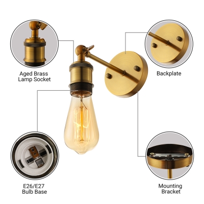 Bare Bulb LED Mini-Wall Light in Brass