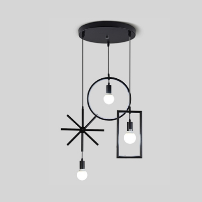 Black Round Canopy Pendant Light 3 Lights Industrial Metal Suspension Light for Kitchen Balcony