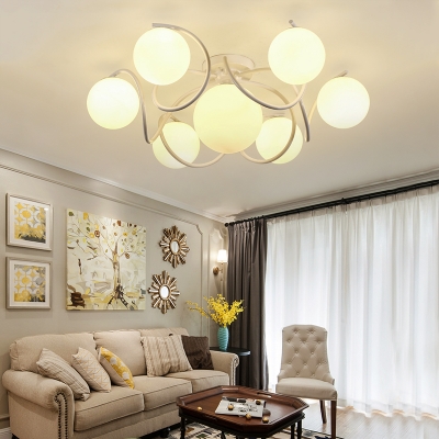 Black/White Globe Ceiling Lamp 7 Lights Nordic Style Frosted Glass Semi Flush Light for Living Room