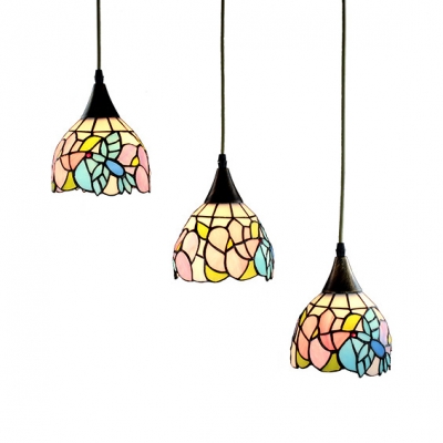 Bloom/Dragonfly/Phoenix Tail Ceiling Pendant Antique Style Stained Glass Hanging Light for Restaurant