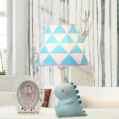 Blue Tapered Shade Desk Light with Cartoon Dinosaur 1 Light Cute Resin LED Night Light for Boy Bedroom