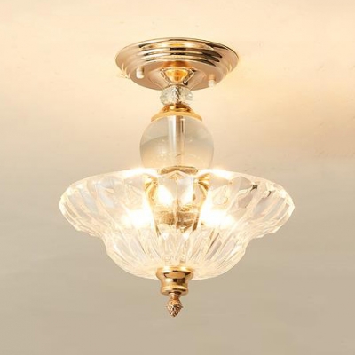 Bowl Shade Semi Flushmount 3 Lights Antique Style Clear Glass Ceiling Fixture in Black/Gold for Bedroom