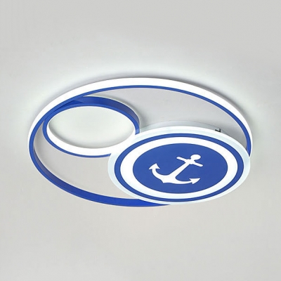 Boys Bedroom Anchor LED Flushmount Light Acrylic Nautical Stepless Dimming/Third Gear/White Lighting Ceiling Lamp