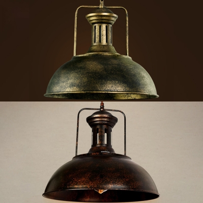 Cafe Domed Shade Pendant Light Metal One Head Antique Stylish Aged Brass/Rust Hanging Lamp