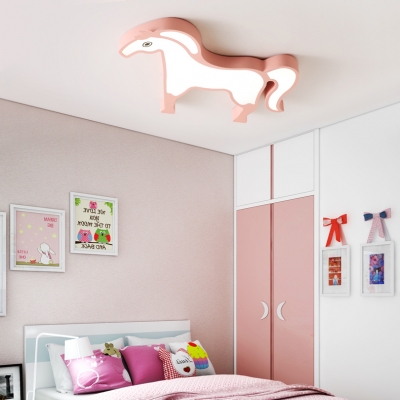 Cartoon Blue/Pink LED Ceiling Mount Light Horse Shape Acrylic Third Gear/Warm/White Flushmount Light for Hallway