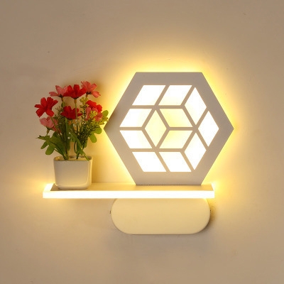 Cartoon Pattern LED Sconce Light Lovely Acrylic Wall Light with Shelf in White for Child Bedroom