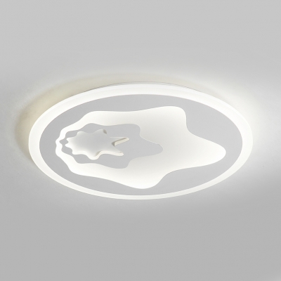 Cartoon Star LED Flush Mount Light Eye-Caring Acrylic White Ceiling Light in Warm/White for Teen