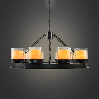 Clear Glass Cylinder Shade Chandelier Stair 6/8 Lights American Rustic Hanging Lamp in Black