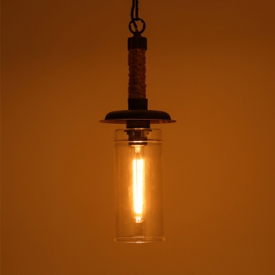 Clear Glass Tube Pendant Light 1 Light Retro Style Hanging Light in Beige for Shop Restaurant