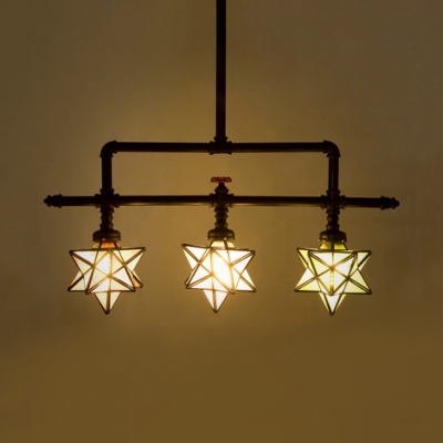 Colorful Star Shade Suspension Light 3 Lights Industrial Glass Metal Chandelier for Bar