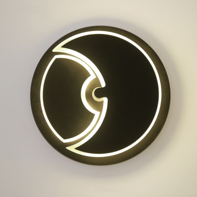 Contemporary Round LED Wall Lamp with Moon Acrylic Black/White Sconce Light in Warm for Child Bedroom