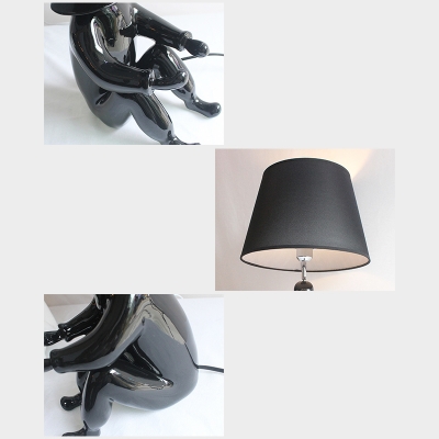 Contemporary Tapered Desk Lamp Fabric 1 Light Black/White Table Light with Human Decoration for Office