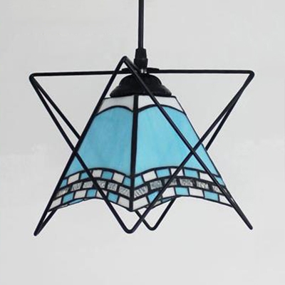 Craftsman/Lodge Ceiling Pendant 1 Light Tiffany Antique Glass Ceiling Light for Balcony