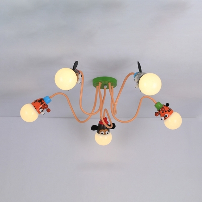 Creative Animal Semi Flush Mount Light Metal 4/5 Lights Colorful Ceiling Lamp for Boy Girl Bedroom