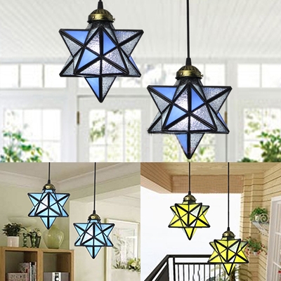 Creative Star Pendant Light 2 Lights Glass Ceiling Pendant in Blue/Sky Blue/Yellow for Hallway