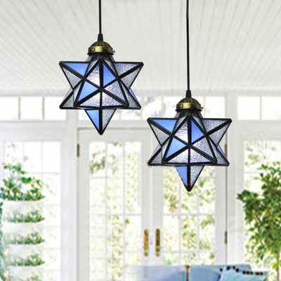 Creative Star Pendant Light 2 Lights Glass Ceiling Pendant in Blue/Sky Blue/Yellow for Hallway