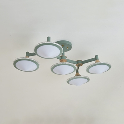 Cute Conical Semi Flush Light Metal 5 Lights Macaron Colored Ceiling Light for Dining Room